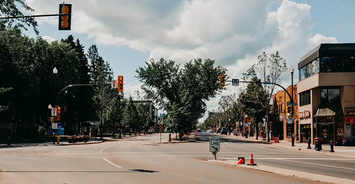 A downtown streen in McElhanney, Saskatoon