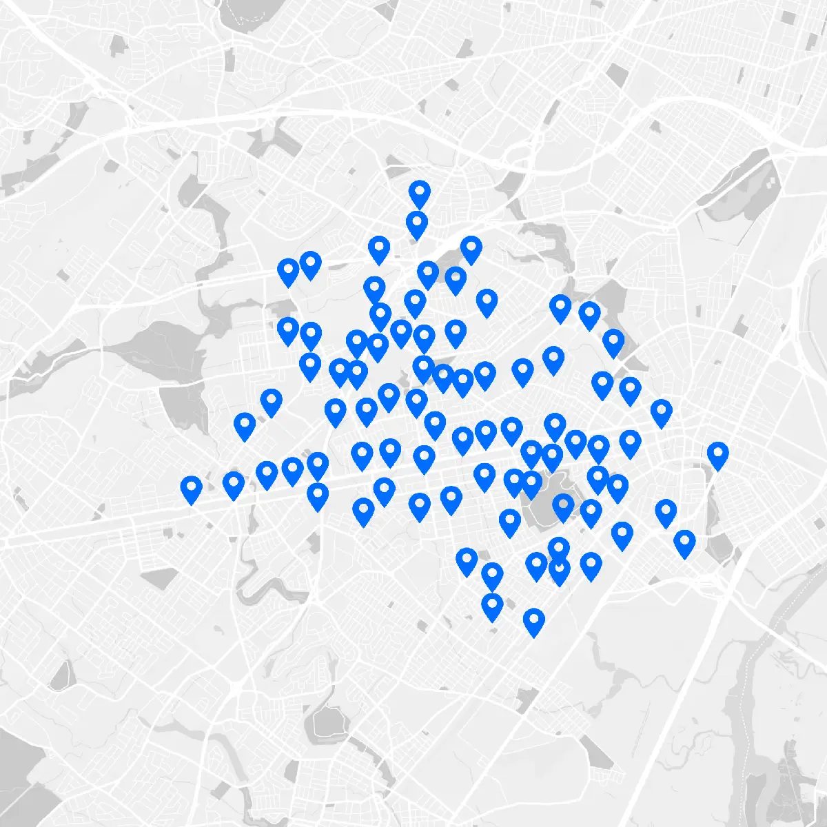 Figure 1—The initial round of data collection covered 82 sites throughout the city