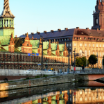 Buildings in Copenhagen, Denmark at sunrise