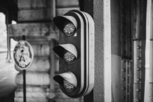 A vintage 20th-century traffic light.
