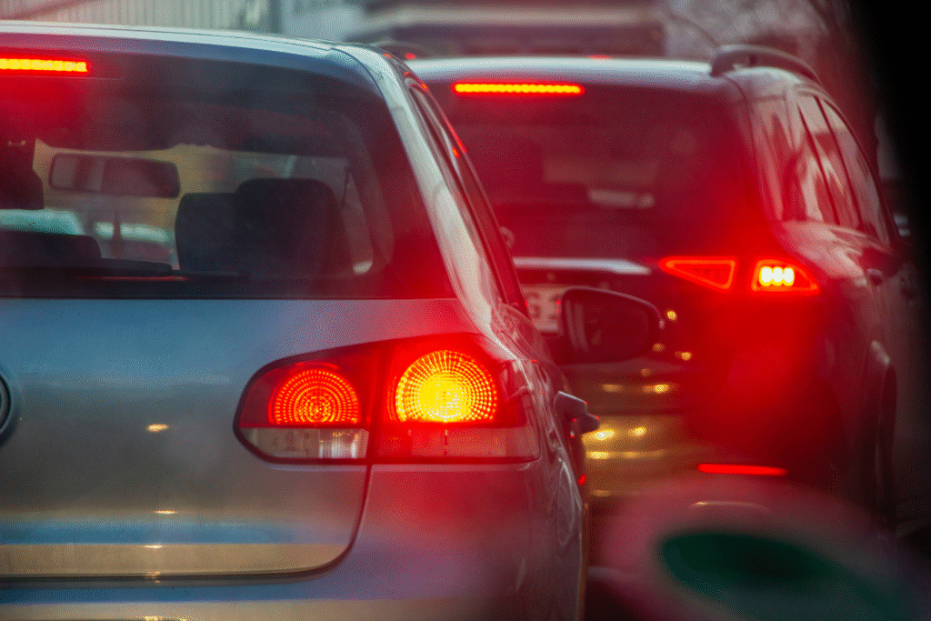 Brake lights of two vehicles in traffic