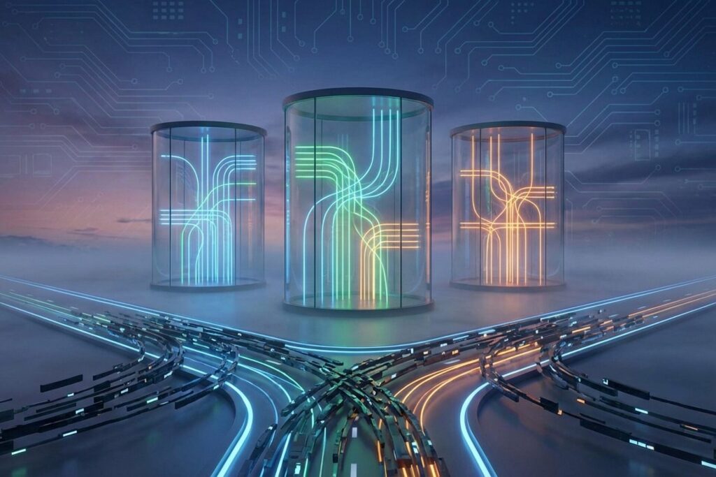 A digital rendering of siloed systems in data traffic